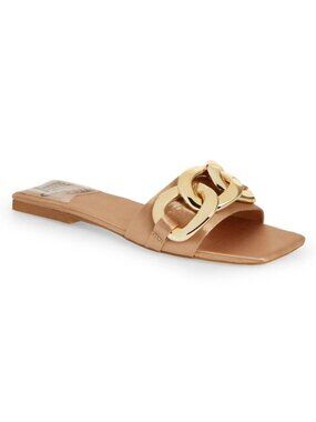 Jeffrey Campbell Women's Park Chain Slide Flat Sandals in Gold Satin Size 7
